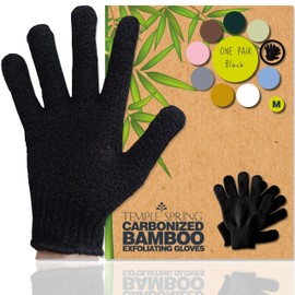 Temple Spring Exfoliating Glove, Rayon Bamboo Exfoliating Body Scrubber, Loofah Washcloth, Exfoliate Loofa Shower Scrubber, Body Exfoliator Scrub, Shower Loofah Bath Sponge - Black