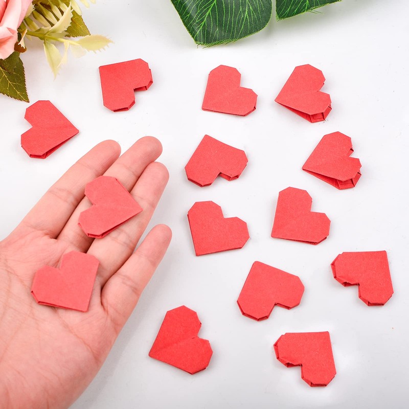 CRAFFANCY 100 Pcs Origami Paper Hearts, Red Double Sided Origami