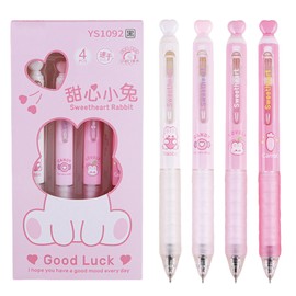 MOZXIRZ 4 Pcs Cute Retractable Pens Pink Heart Soft Grip Gel Pens Black Ink Pens 0.5mm Fine Point Smooth Writing Pens Office School Supplies Women Men (Pink)