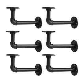 Storystore Industrial Pipe Shelf Brackets, 6 Pack Iron L-Shaped Shelving Brackets for 7-14 inches Board, Heavy Duty Metal Shelving Bracket - Black DIY Pipe Shelves (6.5 x 3.5 Inch)