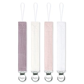 Clip para chupete para bebé niño y niña, soporte para chupete de tela suave de lino con clip para Binky, correa de soporte para chupete, unisex, paquete de 4 (rosa)