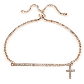 Hoops & Loops - Pulsera de Plata de Ley con circonita cúbica y Barra Ajustable.