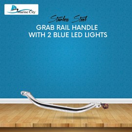 MARINE CITY Polished Stainless Steel Grab Rail Handle with LED Lights for Boats Yachts RVs (12 Inches (2 LED Lights))