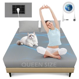 Grounding Sheet Queen Size, Grounding Fitted Sheet with 5% Pure Silver Fiber + 95% Organic Cotton, Earth Conductive Bed Sheets Kit with Grounding Cord for Better Sleep (60" x 80" x 15" Gray)