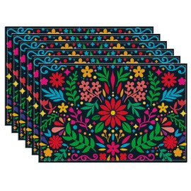 WADORN 6 x Mexican Dia De Los Muertos Fiesta Flowers Placemats 30 x 45 cm Mexico Cinco De Mayo Place Mat Party Decoration Flower Washable Placemats Cloth Place Mats