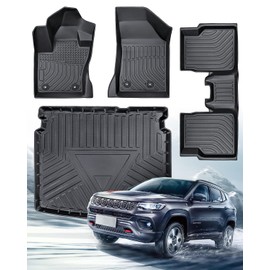 Weather Liner® for Jeep Compass Floor Mats 2024 2023 2022 2021 2020 2019 2018 2017, All Weather TPE Car Floor Mats Custom Fit for Front Rear Trunk Liner Set 4 PCS Waterproof Accessories for Compass