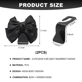 NYTKL 2 PCS Car Back Seat Headrest Hooks, Cute Bow Vehicle Backseat Storage Headrest Hanger, Car Organizer Hooks for Handbag Clothes Grocery Bags, Car Interior Accessories