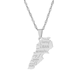 LUTAKU Lebanon Map and Flag Necklace for Women Men Lebanese Necklace Pendant Charm Stainless Steel Card Jewelry Accessories, Stainless Steel