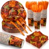 Yungyan 252 Pcs Fall Maple Leaves Plates and Napkins Set