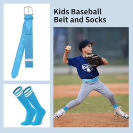 AWAYTR Youth Baseball Socks and Belt - Kids Softball Belts and Socks Combo for Youth Boys Girls (Carolina Blue)