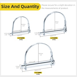 Mardatt 15Pcs 3/16", 1/4", 3/8" Wire Lock Pins, Carbon Steel D Shape Trailer Hitch Pins Lynch Pins Shaft Locking Coupler Pin PTO Pins for Farm Towing Lawn Equipment and Hitches