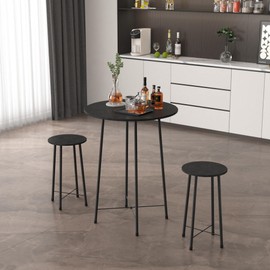 VECELO 3 Piece Pub Table and Chairs Sets Counter Height Bistro Bar Sets with 2 Barstools for Kitchen Breakfast Nook, Small Space, Apartment, Breakfast Dinner Restaurant, Black