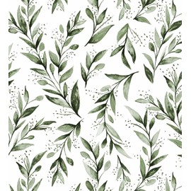 Erfoni Leaf Peel and Stick Wallpaper Green Contact Paper 17.7"x 118" Green Leaves Self Adhesive Wallpaper Removable Wallpaper for Cabinets Decor