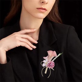 Dainty Calla Lily Flower Brooches Pins for Women Men Wedding Corsage Pink White Flowers Brooch Lapel Pin Suit Collar Dress Accessories Fashion Floral Jewelry for Party, Medium, Metal, no gemstone