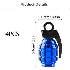 4 PCS Valve Stem Dust Caps – Alloy Tyre Valve Covers Grenade Style – Universal Dust Caps for Bikes, BMX Accessories, Cars, Motorbikes, SUVs & Trucks – Durable Anti-Proof Wheel Caps (Blue)