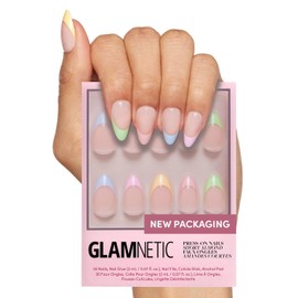 Glamnetic Press On Nails - Confetti | Semi-Transparent, Short Almond Nails, Reusable | 15 Sizes - 30 Nail Kit with Glue