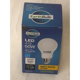 Earth Bulb NEW LED Soft White, 820 Lumen,  9 Watt,  2700K, A19 Bulb,  15,000 Hr.