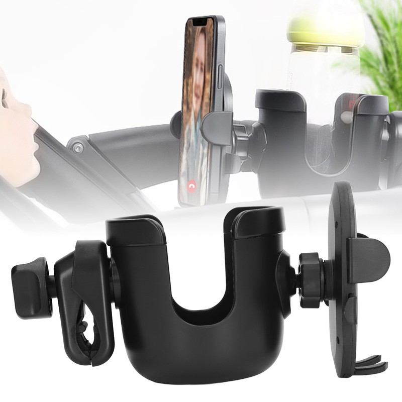 Black Stroller Cup Holder 360 Degrees Rotation Universal Drinks Holder