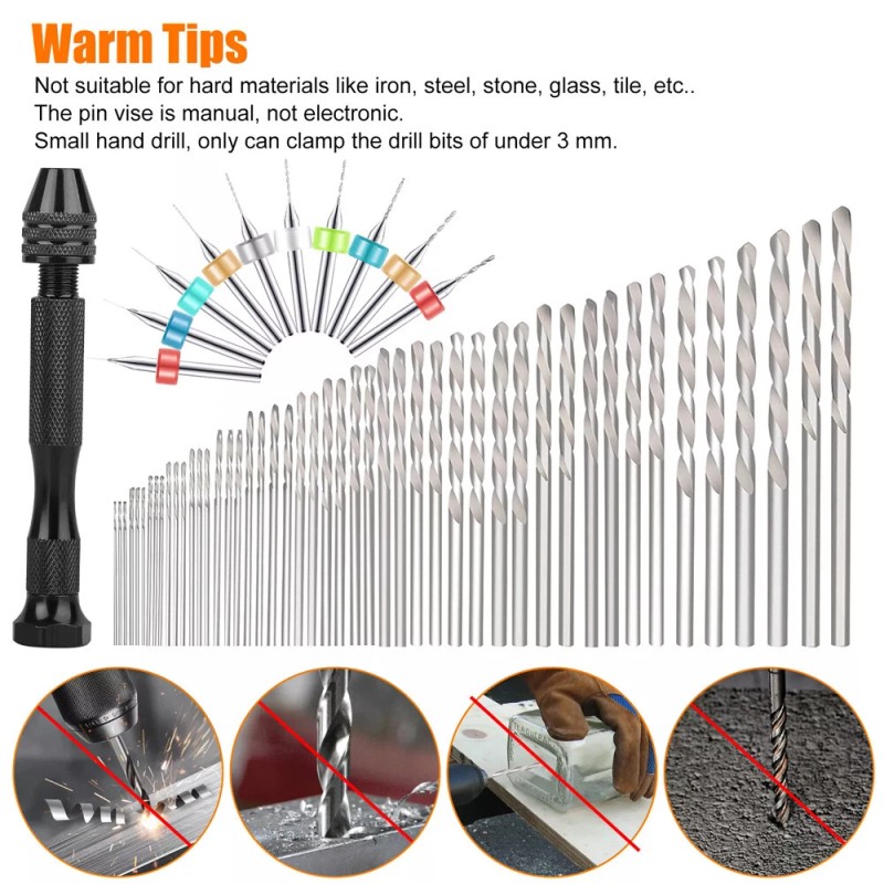 Cahuczlhoz 60Pc Mini Micro Hand Drill Bits Set Small Manual