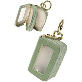 LASIEM Women's Smart Key Case, With Window, Genuine Leather, Compatible with Smart Keys, Leather, Key Holder, Clear Window, Car Keys, House Keys, Smart Key Case, Pistachio Green x White (Double