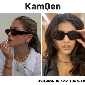 KamQen 2 Pieces Y2K Rectangle Sunglasses for Women Men Trendy Retro Square UV Protection Black Shades
