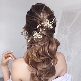 Flayem Rhinestone Wedding Hair Pins Crystal Flower Hair Accessories Sparkly Bride Bridesmaid Hair Clips for Women and Girls(2 Pcs) (Gold)