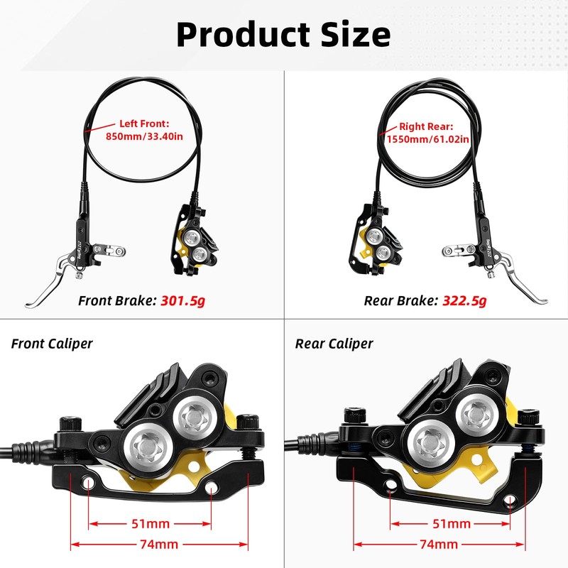 ZTZ MTB Hydraulic Disc Brake Set, 4 Piston Hydraulic Brakes
