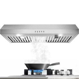 SNDOAS 30 inch Kitchen Under Cabinet Range Hood Stainless Steel 600CFM Vent w/LEDs
