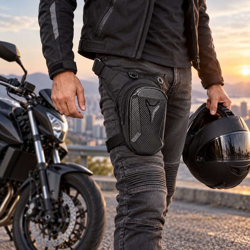 Motorcycle Leg Bag for Riders, Water-Resistant Thigh Pack with Adjustable