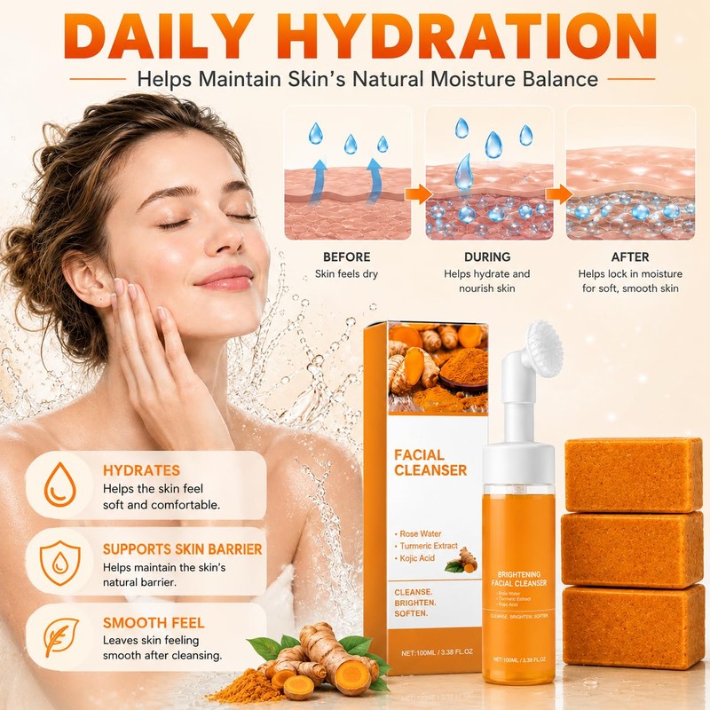 zhnnt 5Pcs Turmeric Wash and Care Set,2Pcs Tuemeric Facial Cleanser