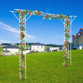 Metal Garden Arbor Arch Archway for Wedding Ceremony Party,Garden Arch Trellis for Climbing Plants Outdoor Backyard Lawn (White)