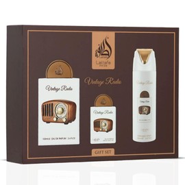 Lattafa Pride Vintage Radio 3-Piece Eau de Parfum Gift Set for Men & Women - Spiced Amber, Smoky Woods & Vanilla | Unisex Arabian Fragrance | Long-Lasting, Opulent Scent (Gift Set)