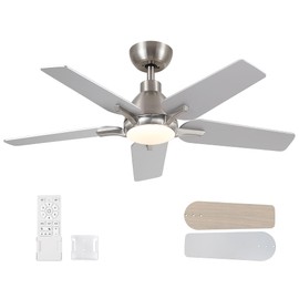 putroad 42 Inch Ceiling Fans with Lights, Brushed Nickel Ceiling Fan with Remote, Modern Ceiling Fan for Bedroom, Living Room, Dining Room, Patio, 3CCT Dimmable 6 Speeds DC Quiet