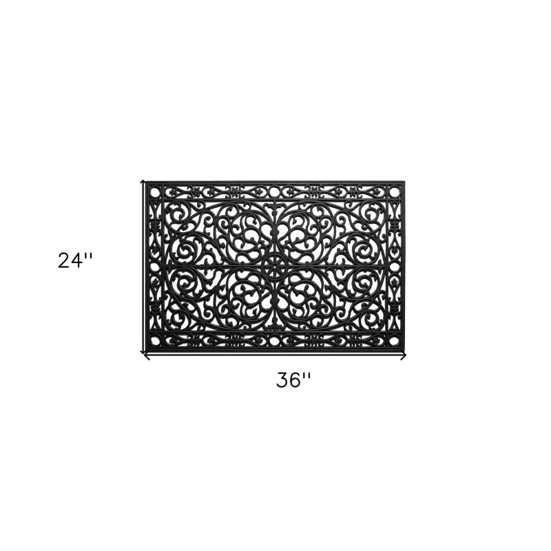 HomeRoots 24" X 36" Black Rubber Scrollwork Outdoor Door Mat