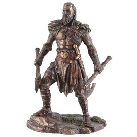 Veronese Viking with Two Axes Made of Artificial Stone Bronzed and Coloured by Artist