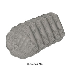 Loom and Mill Quilted Round Table Placemats Set of 6, Natural Fabric Farmhouse Style Dining Table Mats, Double Layer & Washable for Kitchen Dinner Party Holidays All Season(D15, Light Gray)