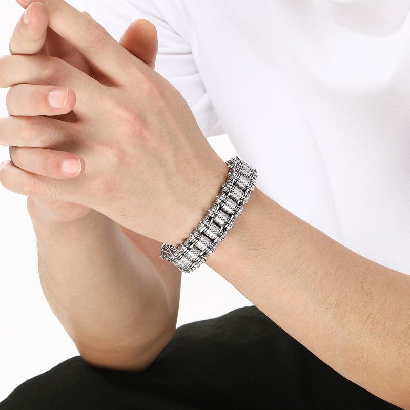 Klapgo Men's Stainless Steel Gear Link Chain Bracelet Industrial Motorcycle