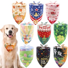 COMSUN 9 Pack Dog Bandanas, Polyester Dog Bandana Bulk for Boy Girl, Pet Scarf Washable, Holiday Patterns Set