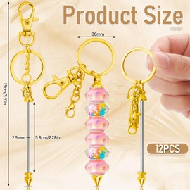 ROADPLUM 12 Pcs Beadable Keychain Bar, Gold Bead Keychain Beaded Keychain for Pendant DIY, Alloy Blank Keychain Accessories Bulk for Keychain Making Supplies Jewelry Making Gift