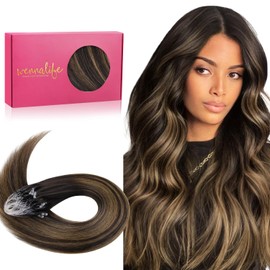 WENNALIFE Microlink Hair Extensions Human Hair, 50g 50s 14 Inch Balayage Dark Brown Mixed Chestnut Brown Remy Micro Bead Hair Extensions Real Human Hair Micro Loop Micro Ring Hair Straight Microlinks