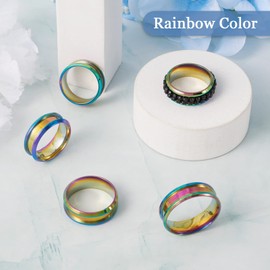 PandaHall 6pcs Stainless Steel Grooved Finger Ring Settings Engravable Inlay Ring Cord Blank for Men Women Wedding Jewelry Making