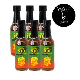If You Dare | Code 910 Hot Sauce | Medium Heat | Delicious on Pizza, Hamburgers, Tacos, Burritos, Grilled Meats, Baked Potatoes, Chili | Simple Ingredients | Made in Nebraska | 5.5 oz Bottle | 6 Pack