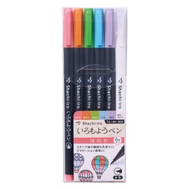 Shachihata KPFS-F/6S2 Water-Based Color Pen Brush Pen Iromoyo Pen Set of 6 Honoka