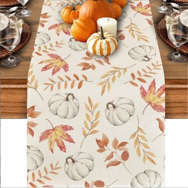 Solihigh Orange Pumpkins Maple Leaves Autumn Table Runner, Harvest festival decorations，Seasonal Fall Kitchen Dining Table Decoration for Home Party Decor 33x183 cm