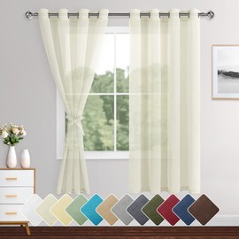 XWZO Cream Sheer Curtains 90 inches Long, Voile Light Filtering Curtains for Living Room, Semi Sheer Cream Curtain Grommet Top Drapes Window Curtains 2 Panel Set