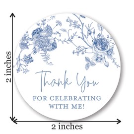 InvitationHouse 2"" Round Blue Vintage Floral Thank You Faovor Stickers - - Set of 40, 40511