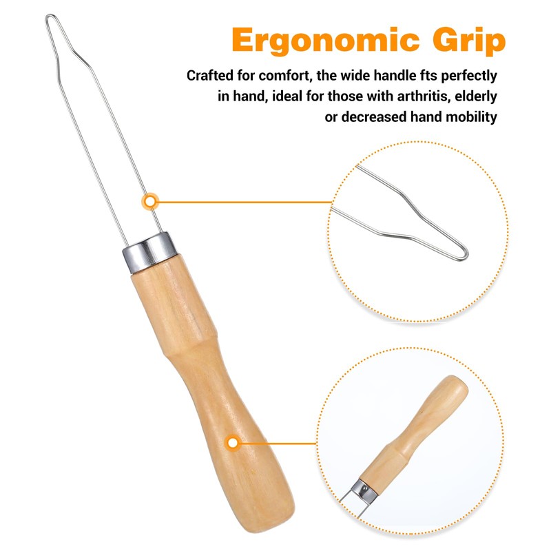 3Pcs Button Hook Assist Device with Easy-Grip Wooden Handle, Stainless