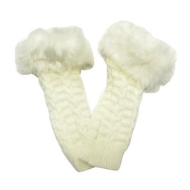 Wrapables Fingerless Gloves with Faux Fur Trim - White