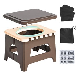 Wanheart Portable Toilet for Adults, Folding Camping Toilet with Lid & Solidifier, Emergency Seat for Limited Mobility, Compact Potty for Home, RV & Travel, Anti-Slip Design (Brown)