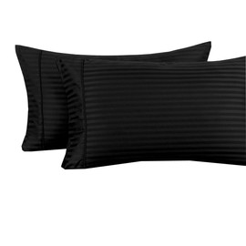 Royal Tradition Striped 300 Thread Count, 100 Percent Cotton King Pillow Cases, Set of 2, Black, Soft Pair of Pillowcases